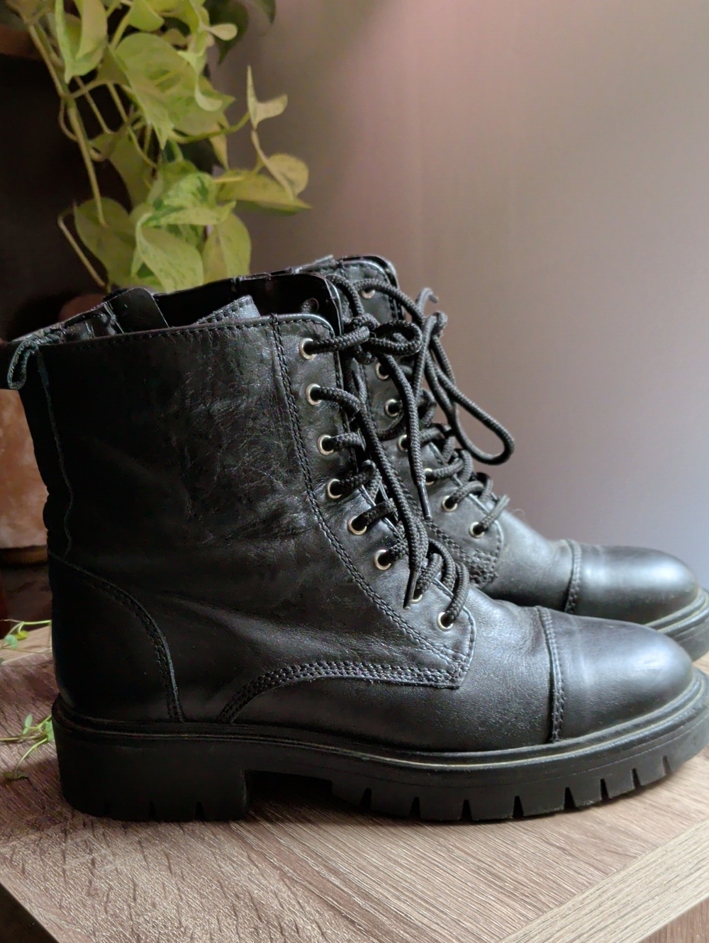 Aldo Black Lace-Up Combat Boots for Women
